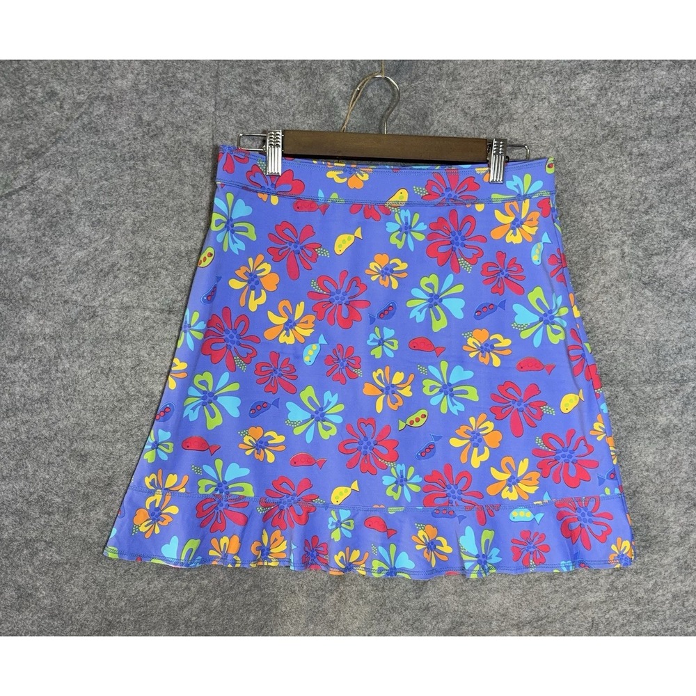 Fresh Produce Splash Skirt Womens Sz L Blue Floral Ruffle Unlined‎ Stretch - Picture 2 of 9